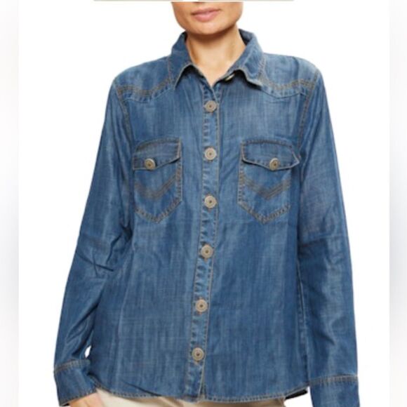RAMY Brook juniper button Down top denim blue size Small NWT in packaging - Picture 2 of 5
